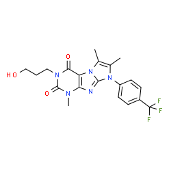 ChemSpider 2D Image | 3-(3-Hydroxypropyl)-1,6,7-trimethyl-8-[4-(trifluoromethyl)phenyl]-1H-imidazo[2,1-f]purine-2,4(3H,8H)-dione | C20H20F3N5O3