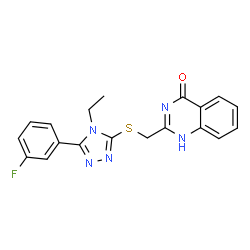 ChemSpider 2D Image | 4(3H)-quinazolinone, 2-[[[4-ethyl-5-(3-fluorophenyl)-4H-1,2,4-triazol-3-yl]thio]methyl]- | C19H16FN5OS