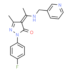 ChemSpider 2D Image | (4Z)-2-(4-Fluorophenyl)-5-methyl-4-{1-[(3-pyridinylmethyl)amino]ethylidene}-2,4-dihydro-3H-pyrazol-3-one | C18H17FN4O