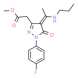 ChemSpider 2D Image | Methyl {(4Z)-1-(4-fluorophenyl)-5-oxo-4-[1-(propylamino)ethylidene]-4,5-dihydro-1H-pyrazol-3-yl}acetate | C17H20FN3O3