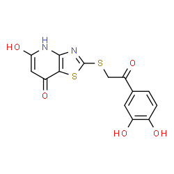 ChemSpider 2D Image | 2-{[2-(3,4-Dihydroxyphenyl)-2-oxoethyl]sulfanyl}-5-hydroxy[1,3]thiazolo[4,5-b]pyridin-7(4H)-one | C14H10N2O5S2