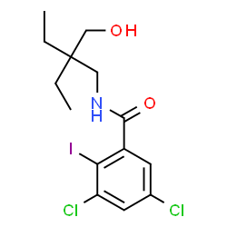 ChemSpider 2D Image | 3,5-Dichloro-N-[2-ethyl-2-(hydroxymethyl)butyl]-2-iodobenzamide | C14H18Cl2INO2