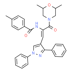 ChemSpider 2D Image | N-[(1Z)-3-(2,6-Dimethyl-4-morpholinyl)-1-(1,3-diphenyl-1H-pyrazol-4-yl)-3-oxo-1-propen-2-yl]-4-methylbenzamide | C32H32N4O3