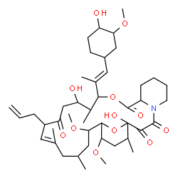 ChemSpider 2D Image | (18E)-17-Allyl-1,14-dihydroxy-12-[(1E)-1-(4-hydroxy-3-methoxycyclohexyl)-1-propen-2-yl]-23,25-dimethoxy-13,19,21,27-tetramethyl-11,28-dioxa-4-azatricyclo[22.3.1.0~4,9~]octacos-18-ene-2,3,10,16-tetrone | C44H69NO12