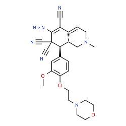 ChemSpider 2D Image | (8S,8aR)-6-Amino-8-{3-methoxy-4-[2-(4-morpholinyl)ethoxy]phenyl}-2-methyl-2,3,8,8a-tetrahydro-5,7,7(1H)-isoquinolinetricarbonitrile | C26H30N6O3