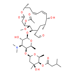 ChemSpider 2D Image | (2S,3R,4S,6R)-6-{[(2S,3S,4S,5S,6R)-6-{[(4R,5R,6R,7R,9R,10R,11Z,16R)-4-Acetoxy-10-hydroxy-5-methoxy-9,16-dimethyl-2-oxo-7-(2-oxoethyl)oxacyclohexadeca-11,13-dien-6-yl]oxy}-4-(dimethylamino)-5-hydroxy-2
-methyltetrahydro-2H-pyran-3-yl]oxy}-4-hydroxy-2,4-dimethyltetrahydro-2H-pyran-3-yl 3-methylbutanoate | C42H69NO15
