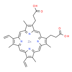 ChemSpider 2D Image | 3,3'-(3,7,12,17-Tetramethyl-8,13-divinyl-2,18-porphinediyl)dipropanoic acid - zinc (1:1) | C34H32N4O4Zn