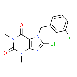 ChemSpider 2D Image | 8-Chloro-7-(3-chloro-benzyl)-1,3-dimethyl-3,7-dihydro-purine-2,6-dione | C14H12Cl2N4O2
