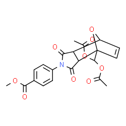 ChemSpider 2D Image | Methyl 4-[1-(diacetoxymethyl)-3,5-dioxo-10-oxa-4-azatricyclo[5.2.1.0~2,6~]dec-8-en-4-yl]benzoate | C21H19NO9