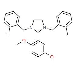 ChemSpider 2D Image | 2-(2,5-Dimethoxyphenyl)-1-(2-fluorobenzyl)-3-(2-methylbenzyl)imidazolidine | C26H29FN2O2