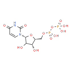 ChemSpider 2D Image | 1-{(2xi)-5-O-[Hydroxy(phosphonooxy)phosphoryl]-beta-D-threo-pentofuranosyl}-2,4(1H,3H)-pyrimidinedione | C9H14N2O12P2
