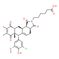ChemSpider 2D Image | 6-[(3aS,6R,6aS,10aR,11aS,11bR)-6-(3-Chloro-4-hydroxy-5-methoxyphenyl)-6a,8,9-trimethyl-1,3,7,10-tetraoxo-1,3,3a,4,6,6a,7,10,10a,11,11a,11b-dodecahydro-2H-naphtho[2,3-e]isoindol-2-yl]hexanoic acid | C32H36ClNO8