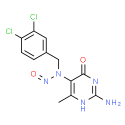 ChemSpider 2D Image | 2-Amino-5-[(3,4-dichlorobenzyl)(nitroso)amino]-6-methyl-4(1H)-pyrimidinone | C12H11Cl2N5O2