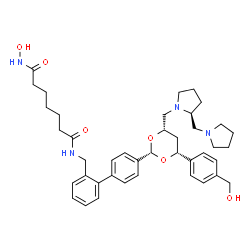 ChemSpider 2D Image | N-Hydroxy-N'-({4'-[(2S,4R,6S)-4-[4-(hydroxymethyl)phenyl]-6-{[(2S)-2-(1-pyrrolidinylmethyl)-1-pyrrolidinyl]methyl}-1,3-dioxan-2-yl]-2-biphenylyl}methyl)heptanediamide | C41H54N4O6