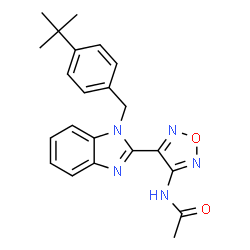 ChemSpider 2D Image | N-(4-{1-[4-(2-Methyl-2-propanyl)benzyl]-1H-benzimidazol-2-yl}-1,2,5-oxadiazol-3-yl)acetamide | C22H23N5O2