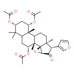 ChemSpider 2D Image | (1alpha,3alpha,7alpha,9xi,13alpha,14beta,15beta,17alpha)-17-(3-Furyl)-4,4,8-trimethyl-16-oxo-14,15-epoxyandrostane-1,3,7-triyl triacetate | C32H42O9