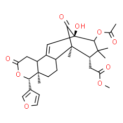 ChemSpider 2D Image | Methyl [(1R,5R,6R,13R,16S)-14-acetoxy-6-(3-furyl)-13-hydroxy-1,5,15,15-tetramethyl-8,17-dioxo-7-oxatetracyclo[11.3.1.0~2,11~.0~5,10~]heptadec-11-en-16-yl]acetate | C29H36O9