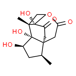 ChemSpider 2D Image | (1S,2S,4R,5S,13S)-4,5,13-Trihydroxy-2,6,13-trimethyl-8-oxatricyclo[4.4.3.0~1,5~]tridecane-9,12-dione | C15H22O6
