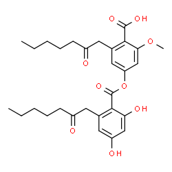 ChemSpider 2D Image | 4-{[2,4-Dihydroxy-6-(2-oxoheptyl)benzoyl]oxy}-2-methoxy-6-(2-oxoheptyl)benzoic acid | C29H36O9
