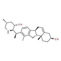 ChemSpider 2D Image | (3beta,8alpha,9beta,20R,22R,23S,25R)-14,15,16,17-Tetradehydroveratraman-3,23-diol | C27H39NO2