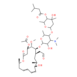 ChemSpider 2D Image | 6-{[6-{[(4R,5S,6S,7R,9R,10R,16R)-4-Acetoxy-10-hydroxy-5-methoxy-9,16-dimethyl-2-oxo-7-(2-oxoethyl)oxacyclohexadeca-11,13-dien-6-yl]oxy}-4-(dimethylamino)-5-hydroxy-2-methyltetrahydro-2H-pyran-3-yl]oxy
}-4-hydroxy-2,4-dimethyltetrahydro-2H-pyran-3-yl 3-methylbutanoate | C42H69NO15