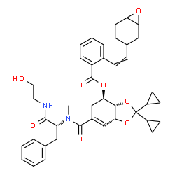 ChemSpider 2D Image | (3aS,4R,7aR)-2,2-Dicyclopropyl-6-[{(2R)-1-[(2-hydroxyethyl)amino]-1-oxo-3-phenyl-2-propanyl}(methyl)carbamoyl]-3a,4,5,7a-tetrahydro-1,3-benzodioxol-4-yl 2-[2-(7-oxabicyclo[4.1.0]hept-3-yl)vinyl]benzoa
te | C41H48N2O8