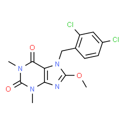 ChemSpider 2D Image | 7-(2,4-Dichlorobenzyl)-8-methoxy-1,3-dimethyl-3,7-dihydro-1H-purine-2,6-dione | C15H14Cl2N4O3