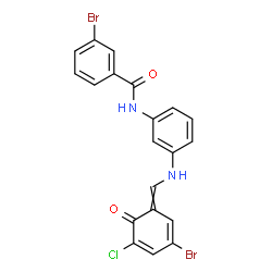 ChemSpider 2D Image | 3-Bromo-N-(3-{[(3-bromo-5-chloro-6-oxo-2,4-cyclohexadien-1-ylidene)methyl]amino}phenyl)benzamide | C20H13Br2ClN2O2