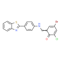 ChemSpider 2D Image | 6-({[4-(1,3-Benzothiazol-2-yl)phenyl]amino}methylene)-4-bromo-2-chloro-2,4-cyclohexadien-1-one | C20H12BrClN2OS