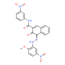 ChemSpider 2D Image | 4-[(2-Methoxy-5-nitrophenyl)hydrazono]-N-(3-nitrophenyl)-3-oxo-3,4-dihydro-2-naphthalenecarboxamide | C24H17N5O7