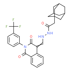 ChemSpider 2D Image | 2-(Adamantan-1-yl)-N'-({1,3-dioxo-2-[3-(trifluoromethyl)phenyl]-2,3-dihydro-4(1H)-isoquinolinylidene}methyl)acetohydrazide | C29H28F3N3O3