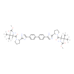 ChemSpider 2D Image | Methyl [(2R)-1-[(2S)-2-{5-[4'-(2-{(2S)-1-[(2R)-2-[(methoxycarbonyl)amino]-3-(~2~H_3_)methyl(~2~H_5_)butanoyl]-2-pyrrolidinyl}-1H-imidazol-4-yl)-4-biphenylyl]-1H-imidazol-2-yl}-1-pyrrolidinyl]-3-(~2~H_
3_)methyl-1-oxo(~2~H_5_)-2-butanyl]carbamate | C40H34D16N8O6
