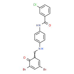 ChemSpider 2D Image | 3-Chloro-N-(4-{[(3,5-dibromo-6-oxo-2,4-cyclohexadien-1-ylidene)methyl]amino}phenyl)benzamide | C20H13Br2ClN2O2
