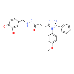 ChemSpider 2D Image | 4-(4-Ethoxyphenyl)-3-[(2-{2-[(3-hydroxy-4-oxo-2,5-cyclohexadien-1-ylidene)methyl]hydrazino}-2-oxoethyl)sulfanyl]-5-phenyl-1H-1,2,4-triazol-4-ium | C25H24N5O4S