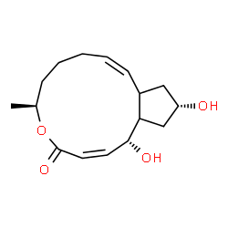 ChemSpider 2D Image | (1R,2Z,6S,10Z,13S)-1,13-Dihydroxy-6-methyl-1,6,7,8,9,11a,12,13,14,14a-decahydro-4H-cyclopenta[f]oxacyclotridecin-4-one | C16H24O4