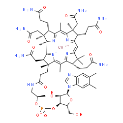 ChemSpider 2D Image | cobaltous;[(2R,3S,4R,5S)-5-(5,6-dimethylbenzimidazol-1-yl)-4-hydroxy-2-(hydroxymethyl)tetrahydrofuran-3-yl] [(1R)-1-methyl-2-[3-[(1R,2R,3R,4Z,7S,9Z,12S,13S,14Z,17S,18S,19R)-2,13,18-tris(2-amino-2-oxo-ethyl)-7,12,17-tris(3-amino-3-oxo-propyl)-3,5,8,8,13,15,18,19-octamethyl-2,7,12,17-tetrahydro-1H-corrin-21-id-3-yl]propanoylamino]ethyl] phosphate | C62H88CoN13O14P