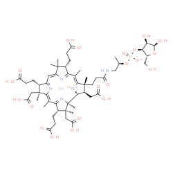 ChemSpider 2D Image | cobaltous;[(2R,3S,4R,5S)-4,5-dihydroxy-2-(hydroxymethyl)tetrahydrofuran-3-yl] [(1R)-1-methyl-2-[3-[(1R,2R,3R,4Z,7S,9Z,12S,13S,14Z,17S,18S,19R)-7,12,17-tris(2-carboxyethyl)-2,13,18-tris(carboxymethyl)-3,5,8,8,13,15,18,19-octamethyl-2,7,12,17-tetrahydro-1H-corrin-21-id-3-yl]propanoylamino]ethyl] phosphate | C53H74CoN5O21P