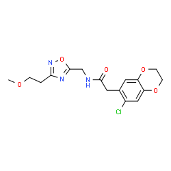 ChemSpider 2D Image | 2-(7-Chloro-2,3-dihydro-1,4-benzodioxin-6-yl)-N-{[3-(2-methoxyethyl)-1,2,4-oxadiazol-5-yl]methyl}acetamide | C16H18ClN3O5