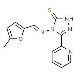 ChemSpider 2D Image | 4-{[(E)-(5-Methyl-2-furyl)methylene]amino}-5-(pyridin-2-yl)-4H-1,2,4-triazole-3-thiol | C13H11N5OS