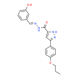 ChemSpider 2D Image | N'-[(E)-(3-Hydroxyphenyl)methylene]-3-(4-propoxyphenyl)-1H-pyrazole-5-carbohydrazide | C20H20N4O3