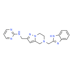 ChemSpider 2D Image | N-{[5-(1H-Benzimidazol-2-ylmethyl)-4,5,6,7-tetrahydropyrazolo[1,5-a]pyrazin-2-yl]methyl}-2-pyrimidinamine | C19H20N8