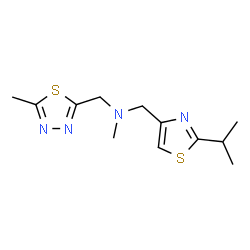 ChemSpider 2D Image | 1-(2-Isopropyl-1,3-thiazol-4-yl)-N-methyl-N-[(5-methyl-1,3,4-thiadiazol-2-yl)methyl]methanamine | C12H18N4S2