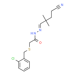 ChemSpider 2D Image | 2-[(2-Chlorobenzyl)sulfanyl]-N'-[(1E)-4-cyano-2,2-dimethylbutylidene]acetohydrazide | C16H20ClN3OS
