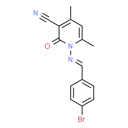 ChemSpider 2D Image | 1-[(4-bromobenzylidene)amino]-4,6-dimethyl-2-oxo-1,2-dihydropyridine-3-carbonitrile | C15H12BrN3O