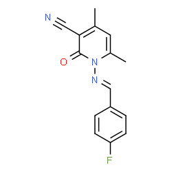 ChemSpider 2D Image | 1-[(E)-(4-Fluorobenzylidene)amino]-4,6-dimethyl-2-oxo-1,2-dihydro-3-pyridinecarbonitrile | C15H12FN3O