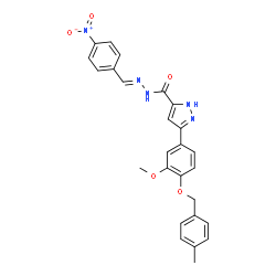 ChemSpider 2D Image | 3-{3-Methoxy-4-[(4-methylbenzyl)oxy]phenyl}-N'-[(E)-(4-nitrophenyl)methylene]-1H-pyrazole-5-carbohydrazide | C26H23N5O5