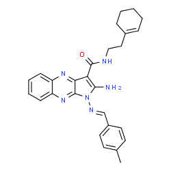 ChemSpider 2D Image | 2-Amino-N-[2-(1-cyclohexen-1-yl)ethyl]-1-[(E)-(4-methylbenzylidene)amino]-1H-pyrrolo[2,3-b]quinoxaline-3-carboxamide | C27H28N6O