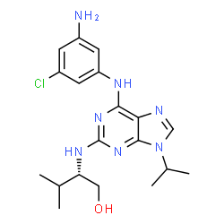 ChemSpider 2D Image | (2S)-2-({6-[(3-Amino-5-chlorophenyl)amino]-9-isopropyl-9H-purin-2-yl}amino)-3-methyl-1-butanol | C19H26ClN7O