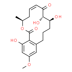 ChemSpider 2D Image | (3S,5Z,8S,9S)-8,9,16-Trihydroxy-14-methoxy-3-methyl-3,4,9,10,11,12-hexahydro-1H-2-benzoxacyclotetradecine-1,7(8H)-dione | C19H24O7