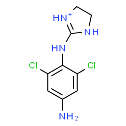 ChemSpider 2D Image | 2-[(4-Amino-2,6-dichlorophenyl)amino]-4,5-dihydro-1H-imidazol-3-ium | C9H11Cl2N4